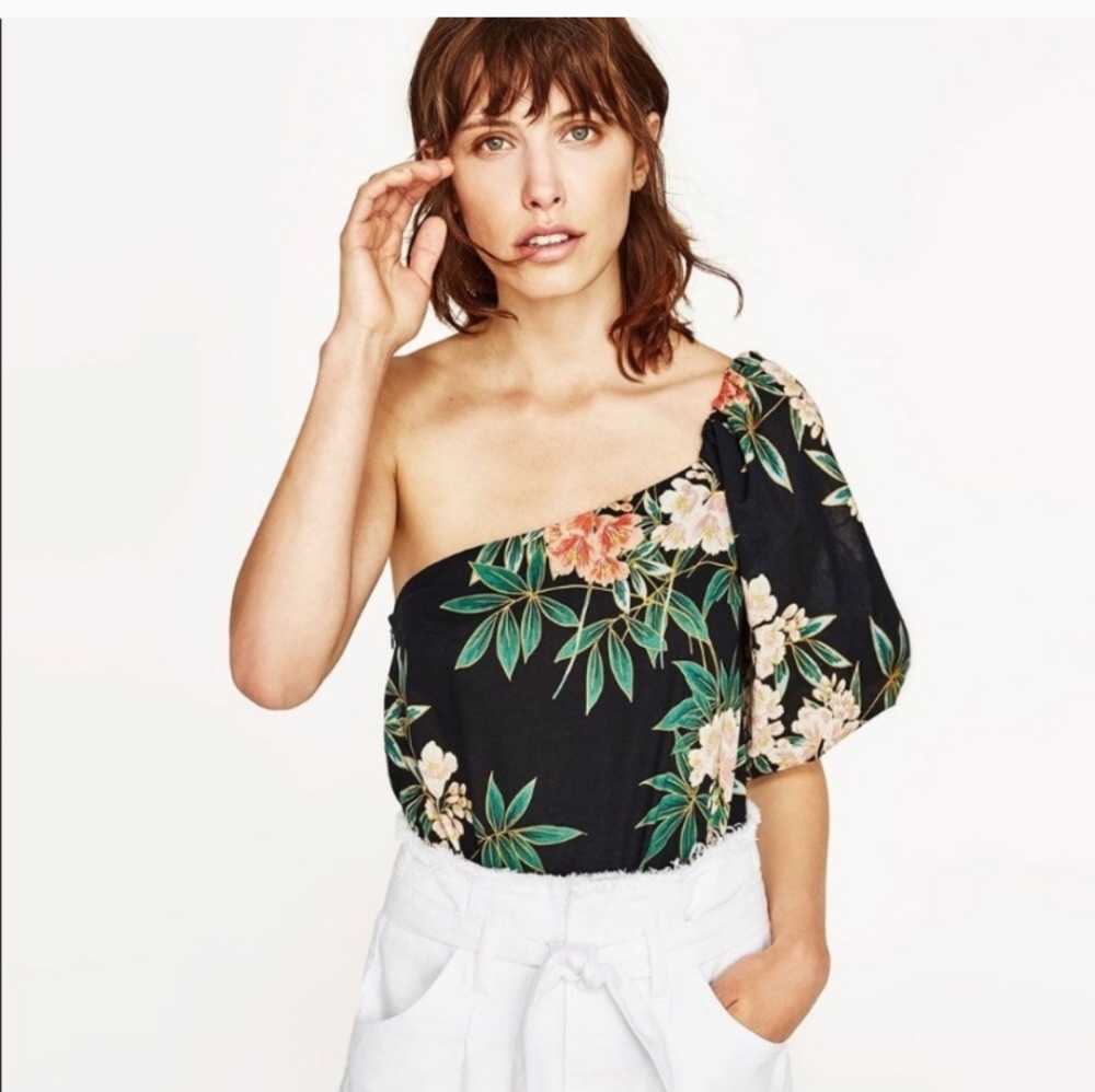 ZARA FLORAL PUFF SLEEVE BODY SUIT S